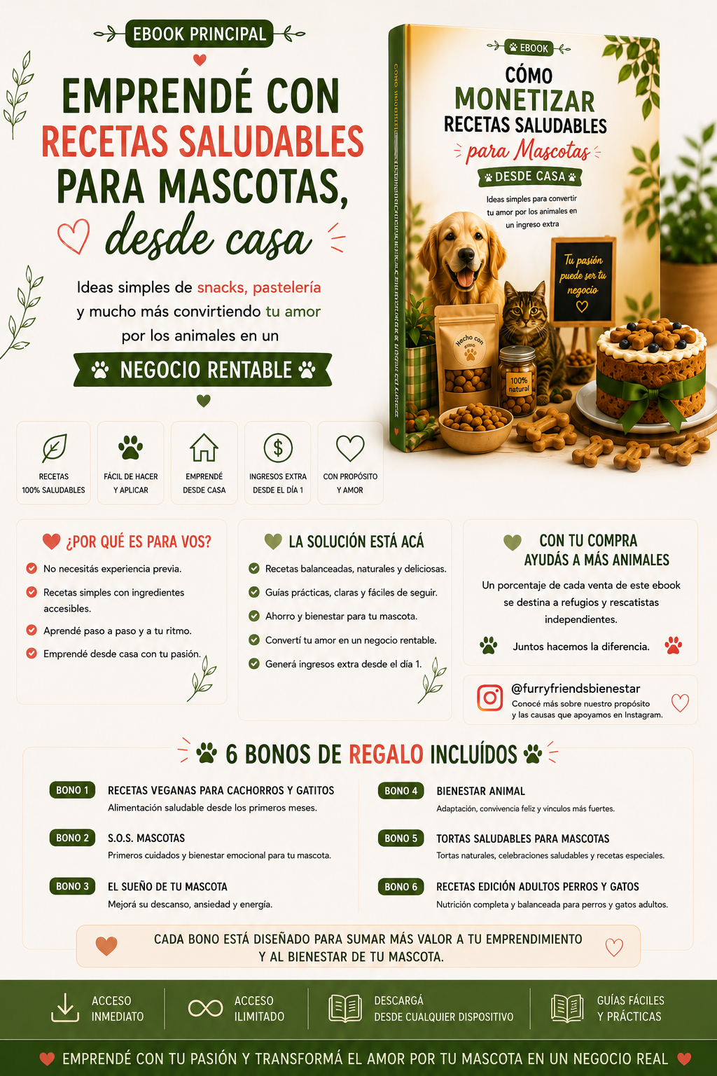 🐾 Emprendé con recetas saludables para mascotas + 6 Bonos: Ganá + 800 usd🐾